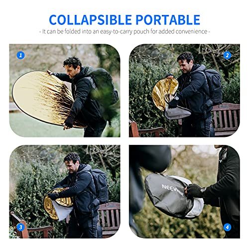 Neewer 110cm Reflector de Luz Multi-disco Plegable 5 en 1 con Bolsa Translúcido, Plateado, Dorado, Blanco y Negro para Fotografía de Estudio Iluminación e Iluminación Exterior