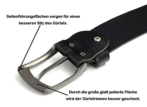 Negro Cinturón de piel de búfalo. 38 mm de ancho y aprox. 3-4 mm de grueso, puede acortarse, cinturón, cinturón de piel, cinturón de traje, 10125 waist size (Bundweite) 135cm