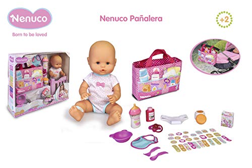 Nenuco- Pañalera, muñeca bebé con Bolso de Accesorios (Famosa 700015831)