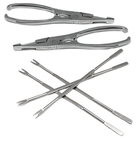 NERTHUS FIH 259 - Set de utensilios de marisco de Acero Inoxidable, dos tenazas y cuatro pinchos