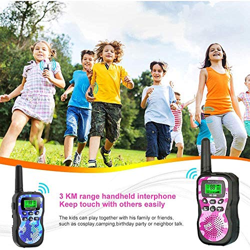 Nestling Walkie Talkie para niños, Camuflaje al Aire Libre, 8 Canales, Radio de 2 vías, Juguetes, Linterna LCD retroiluminada, Rango de 3 Millas para Actividades Infantiles (2pcs Rosa&Azul)