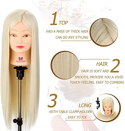 Neverland 26" cabeza de maniquí para peluqueros cabeza de peluquero cabeza de muñeca cabeza de maniquí blanco 100% fibra sintética con soporte + set de trenzas DIY