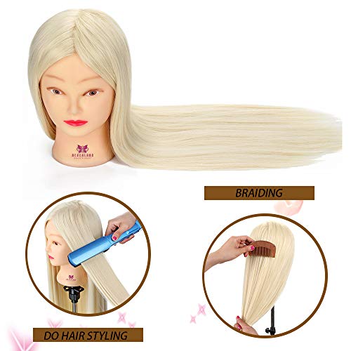 Neverland 26" cabeza de maniquí para peluqueros cabeza de peluquero cabeza de muñeca cabeza de maniquí blanco 100% fibra sintética con soporte + set de trenzas DIY