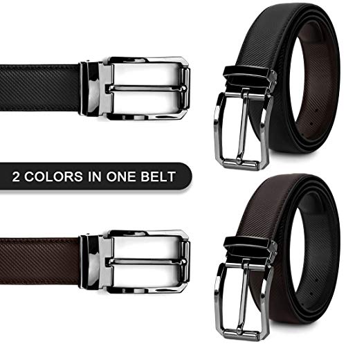 NEWHEY Cinturon Hombre Cuero cinturones piel Jeans hombre negro hebilla cinturon reversible hombre 3cm ancho 125cm con caja de regalo.