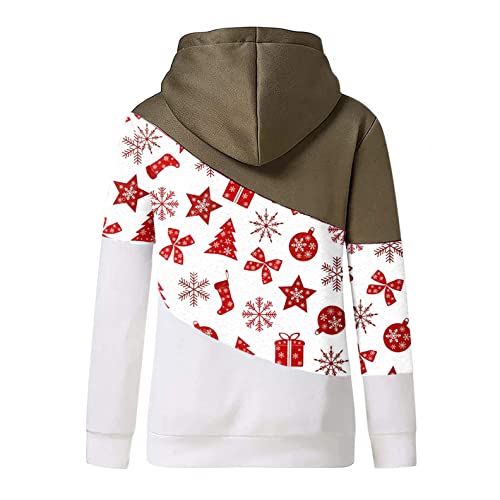 NHNKB Sudadera con capucha de cuello alto, para mujer, diseño navideño, Blanco, L