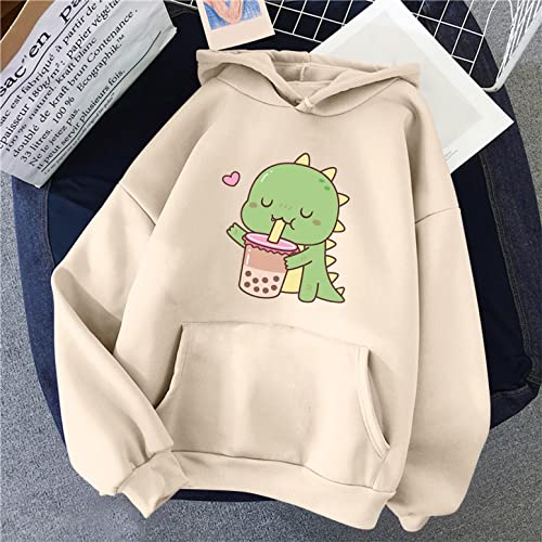 NHNKB Sudadera con capucha para mujer, diseño de dinosaurios, sudadera con capucha para mujer, juvenil, de invierno, beige, XL
