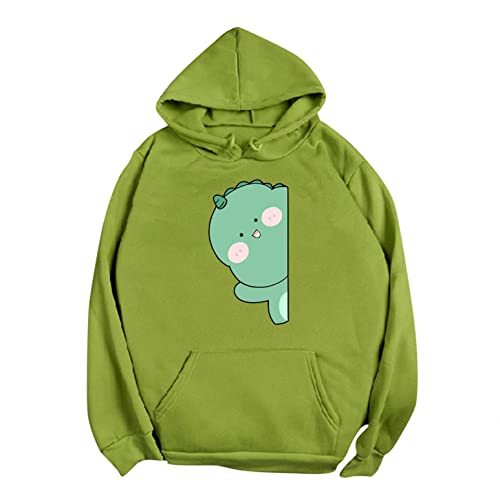 NHNKB Sudadera con capucha para mujer, diseño de dinosaurios, sudadera con capucha para mujer, juvenil, de invierno NO101106, verde, XXL