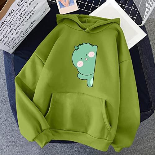 NHNKB Sudadera con capucha para mujer, diseño de dinosaurios, sudadera con capucha para mujer, juvenil, de invierno NO101106, verde, XXL