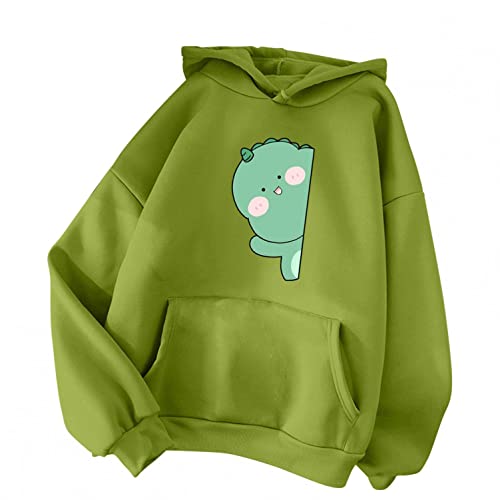 NHNKB Sudadera con capucha para mujer, diseño de dinosaurios, sudadera con capucha para mujer, juvenil, de invierno NO101106, verde, XXL