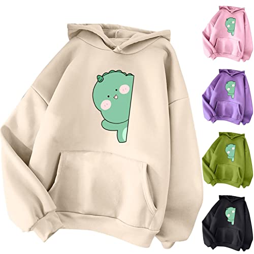 NHNKB Sudadera con capucha para mujer, diseño de dinosaurios, sudadera con capucha para mujer, juvenil, de invierno NO101106, verde, XXL