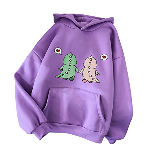 NHNKB Sudadera con capucha para mujer, diseño de dinosaurios, sudadera con capucha para mujer, juvenil, de invierno NO101108, morado, XL