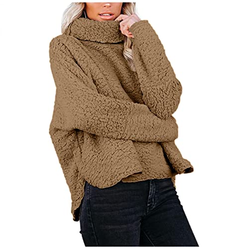 NHNKB Sudadera de forro polar para mujer, cuello alto, sudadera de forro polar, sudadera con capucha, caqui, XL