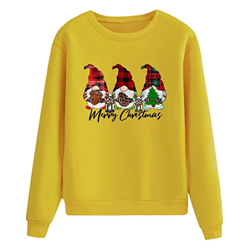 NHNKB Sudadera para mujer, informal, suelta, con estampado de flores, cuello redondo, para Navidad, amarillo, XL