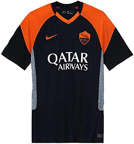 NIKE AS Roma Temporada 2020/21 Camiseta Tercera Equipación T-Shirt, Hombre, Black/Safety Orange/Safety Orange Full Sponsor, L