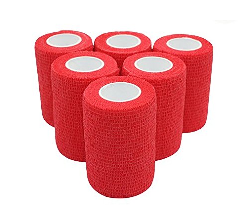 nilo Antiadherente vendas – 6 rollos de 10 cm x 4,5 m, etiqueta vendaje, elástico vendaje, Vet Wrap, Deportes Wrap (Rojo)