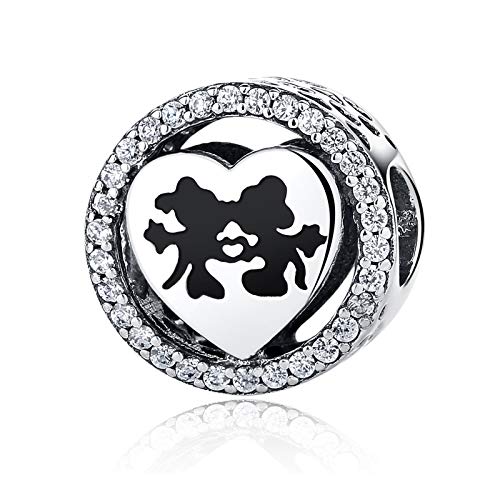 NINGAN Disney, Mickey & Minnie Love, Abalorio de plata de ley 925 con encanto transparente, compatible con pulseras y otras pulseras de abalorios europeas (Mickey)