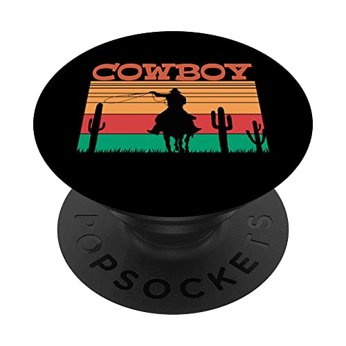 Niños Western Cowboy Rodeo Caballo Retro Vintage Roping Cowboy PopSockets PopGrip Intercambiable