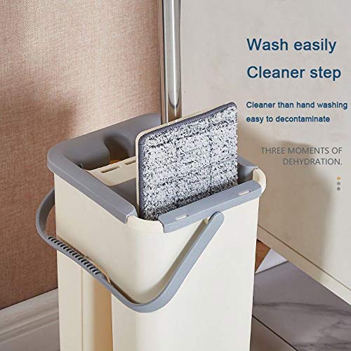 Nitaar Juego de fregona plana y cubeta – Cubo de limpieza doble y seco – Incluye 4 almohadillas lavables de microfibra – gris