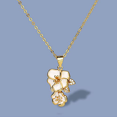 NIUBKLAS 925 Silver Lady Flower Necklace White Epoxy Cherry Blossom Flower Shape Pendant Small Fresh Lady Sweater Chain