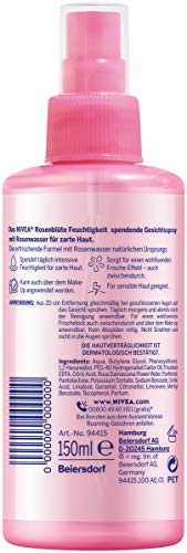 NIVEA Spray facial hidratante con flor de rosa (150 ml), cuidado hidratante para la piel delicada, cuidado facial para una patada fresca y calmante con agua de rosas