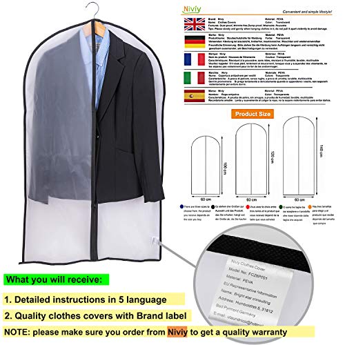 Niviy 6 Pcs Fundas Transparentes para Ropa de 120 x 60 cm + 100 x 60 cm Tejido Transpirable de Alta Calidad para Almacenamiento de Trajes Vestidos Abrigos Americanas Camisas Vestidos de Noche