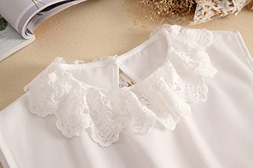 NLAND 2 Camisas De Cuello Falso para Mujer Camisa De Media Longitud Desmontable Color Sólido Blanco Y Negro Moda para Mujer Cuello Alto De Encaje Camisas De Cuello Falso(D,Talla única)