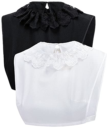 NLAND 2 Camisas De Cuello Falso para Mujer Camisa De Media Longitud Desmontable Color Sólido Blanco Y Negro Moda para Mujer Cuello Alto De Encaje Camisas De Cuello Falso(D,Talla única)