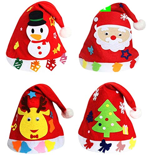 non-branded 4 Unids DIY Sombrero de Santa Sombreros de Fieltro de Santa Sombreros para Mascotas Sombreros de Fiesta Sombreros de Navidad Artesanales Kit de Fabricación para Fiesta de Navidad