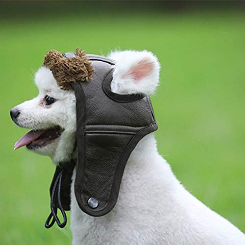 NON Sombrero de Piloto para Mascotas Gorros de Traje de Invierno con Forro Polar de Cuero de Aviador para Perros Y Gatos con Agujeros para Las Orejas para Perros Pequeños Medianos