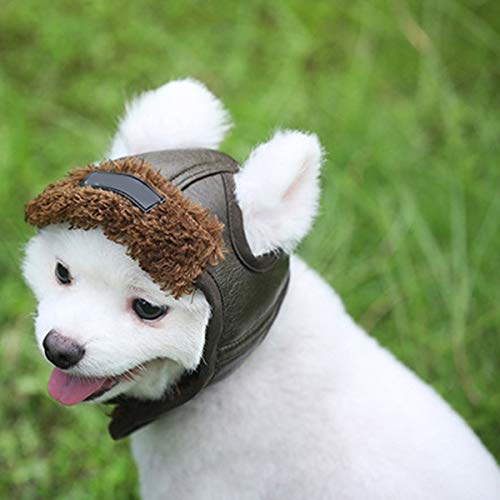 NON Sombrero de Piloto para Mascotas Gorros de Traje de Invierno con Forro Polar de Cuero de Aviador para Perros Y Gatos con Agujeros para Las Orejas para Perros Pequeños Medianos