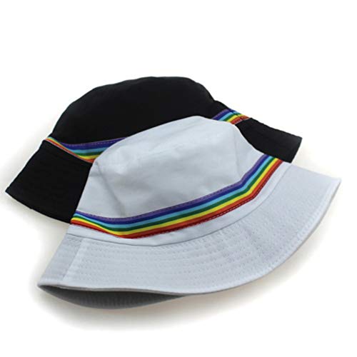 NONE Sombrero de Cubo Sombrero de Pescador de Moda Bordado con Arco Iris Sombrero de Sol Unisex con Protección UV para Hombres Mujeres