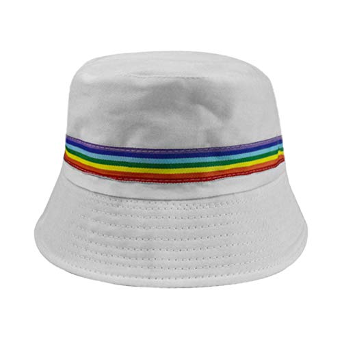 NONE Sombrero de Cubo Sombrero de Pescador de Moda Bordado con Arco Iris Sombrero de Sol Unisex con Protección UV para Hombres Mujeres