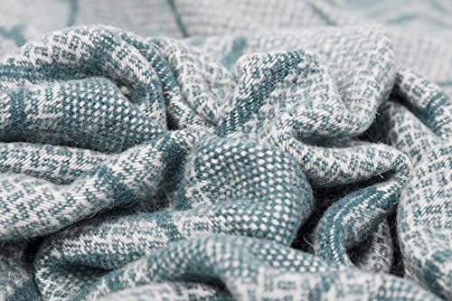 Nostra - Manta de lana merino 300, 80% lana de merino, manta para sofá, cálida y acogedora, manta azul marino con borlas blancas, 140 x 200 cm