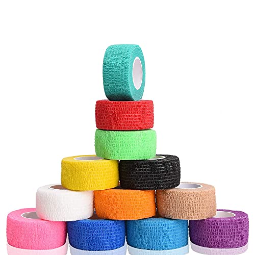Noverlife 12 colores no-wonven vendaje autoadhesivo para protector de uñas protector de dedos, 2,5 cm x 4,5 m / 1"x 5yd cinta elástica cohesiva impermeable