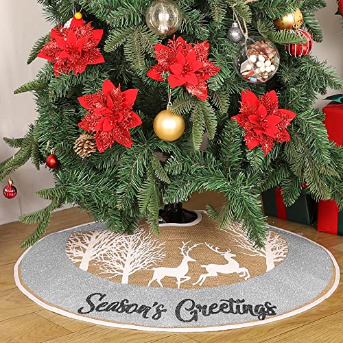 N&T NIETING Falda para árbol de Navidad, 75 cm, con ciervo y purpurina plateada y alegre decoración navideña