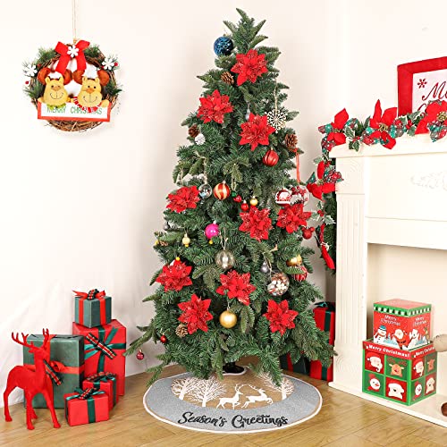 N&T NIETING Falda para árbol de Navidad, 75 cm, con ciervo y purpurina plateada y alegre decoración navideña