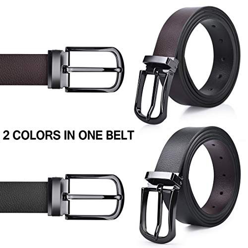 NUBILY Cinturon Hombre Cuero Negro Marrón Jeans Reversible Piel Cinturón para Hombres Clásico Negocios Casual Trabajo Traje Hebilla Cinturones 115CM