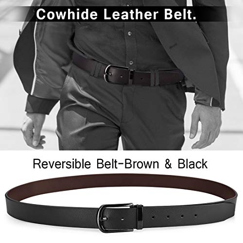 NUBILY Cinturon Hombre Cuero Negro Marrón Jeans Reversible Piel Cinturón para Hombres Clásico Negocios Casual Trabajo Traje Hebilla Cinturones 115CM