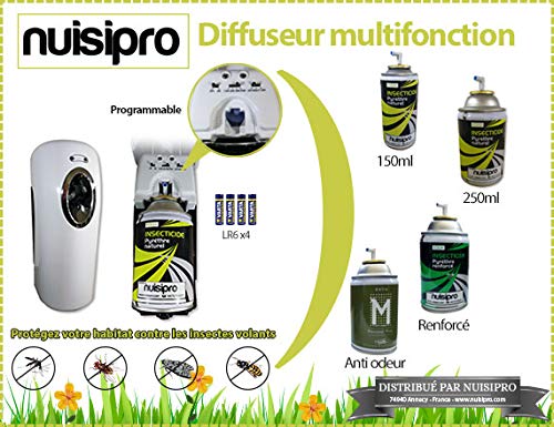 Nuisipro - Lote de 6 aerosoles de 250 ml de piretería natural + difusor de regalo. Antimoscas, mosquitos, mosquitos, mosquitos, antiinsectos voladores