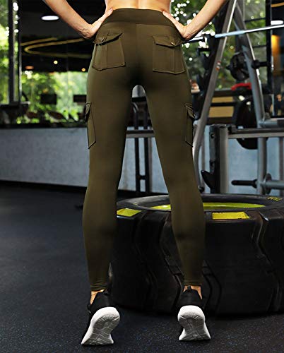 Nuofengkudu Mujer Militar Talle Alto Deportivos Leggins Push up Elasticos Running Yoga Fitness Trekking Tactico Pantalones Ejército Verde S
