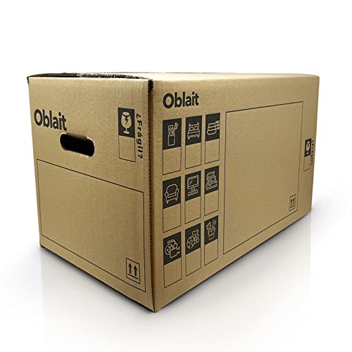 Oblait Box Pack 20 Cajas de Cartón 50 x 30 x 30 cm con Asas para Mudanza y Almacenaje. Fabricadas en España con cartón doble reforzado. Muy resistentes.
