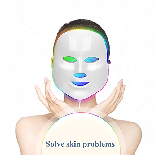 obqo Mascara led facial profesional,Máscara de luz LED Roja Azul 7 colores fototerapia para la piel