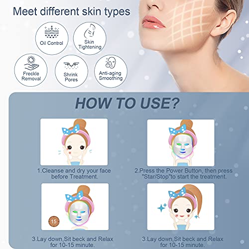 obqo Mascara led facial,Mascara facial luz led profesional 7 colores Terapia de fotones para tratamiento facial Rejuvenecimiento de piel,Anti Envejecimiento, Arrugas