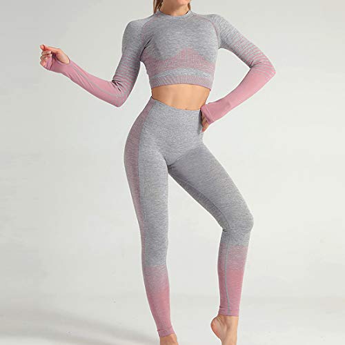 OEAK Conjunto de ropa deportiva para mujer, pantalones y sudadera, 2 piezas, ropa para yoga, tiempo libre, ropa deportiva Manga larga rosa. S