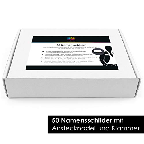 OfficeTree 50 Carteles para Nombres Profesionales Premium de plástico, con Clip de sujeción y alfiler (50)