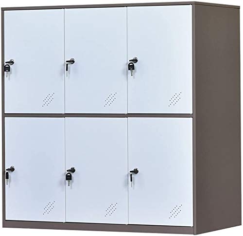 Oficina de metal y gabinete de casilleros para el hogar con almacenamiento de 6 puertas para zapatos de tela o bolsos, gabinete de armarios de dos componentes de 3 capas