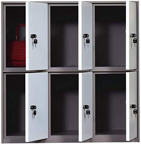 Oficina de metal y gabinete de casilleros para el hogar con almacenamiento de 6 puertas para zapatos de tela o bolsos, gabinete de armarios de dos componentes de 3 capas