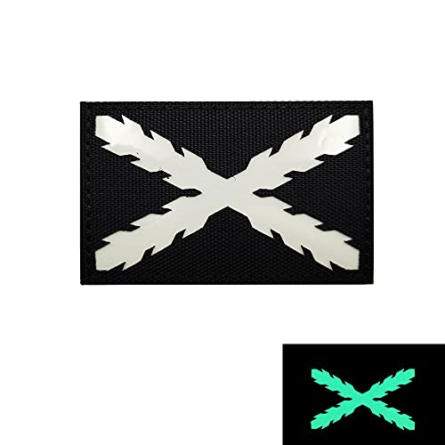 Ohrong España Parche táctico reflectante de bandera del Tercio Morados Viejos, uniforme de ejército militar español, emblemas de España (blanco y negro, visible en la oscuridad)