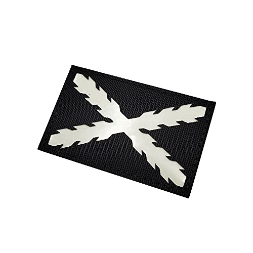 Ohrong España Parche táctico reflectante de bandera del Tercio Morados Viejos, uniforme de ejército militar español, emblemas de España (blanco y negro, visible en la oscuridad)