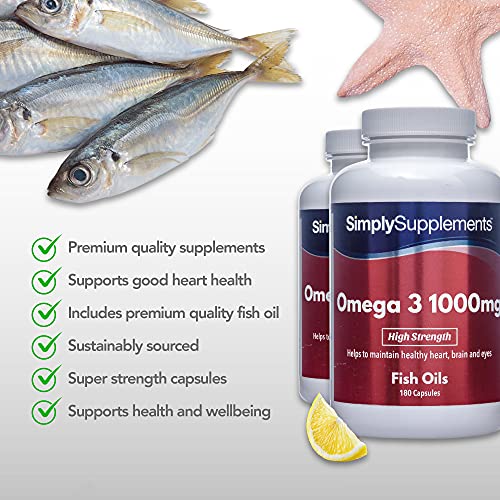 Omega 3 1000mg - ¡Bote para 4 meses! - 360 cápsulas - Con un alto contenido de DHA y EPA - SimplySupplements